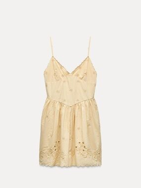 Zara Yellow Embroidered Dress NWT